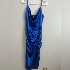 Sleek Royal Blue Satin Midi Dress